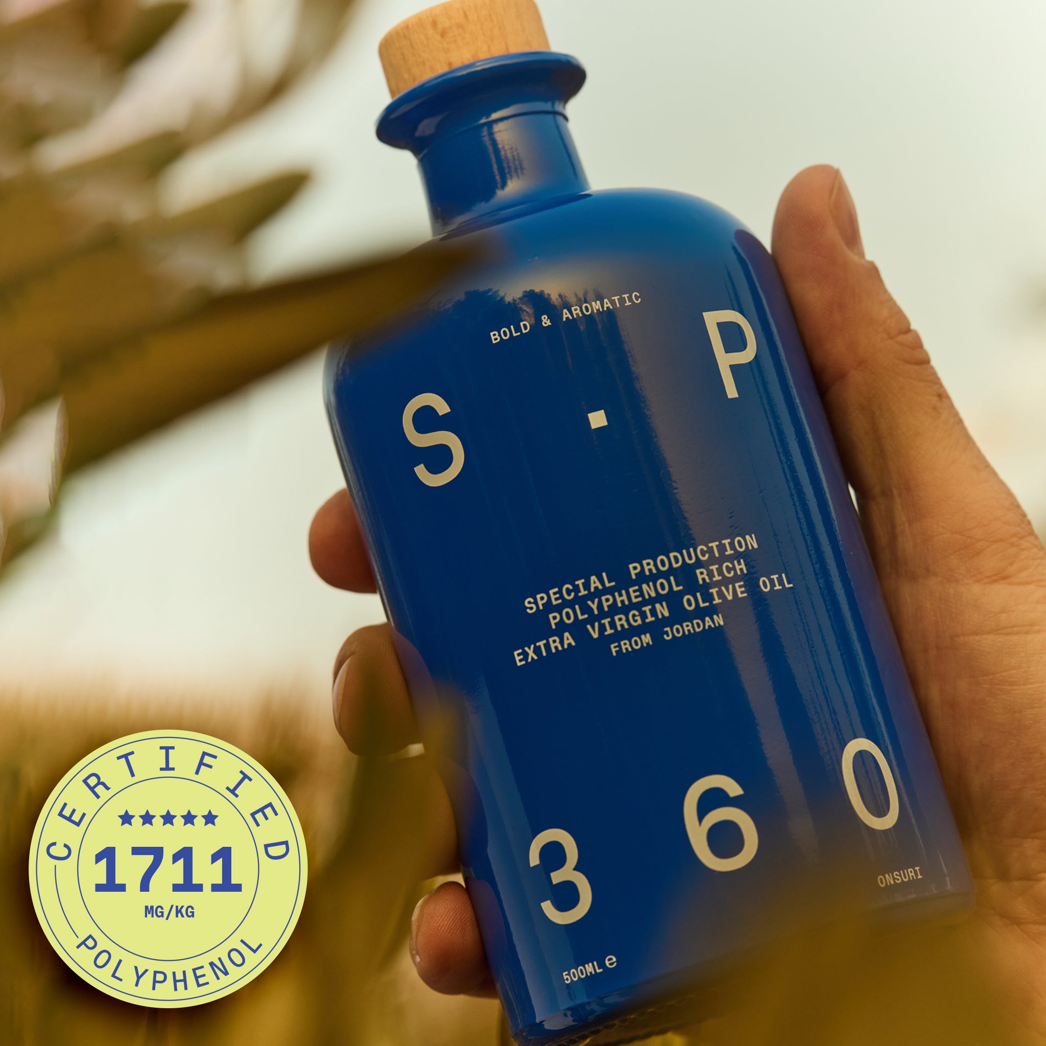 SP360 blue 500ml extra virgin olive oil bottle from the official SP360 product page
